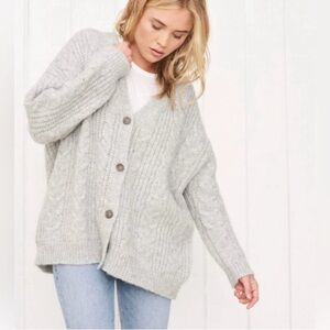 Jenni Kayne Gray Cable Knit Oversized Button-Front Cardigan
